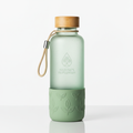 Reusable stainless steel water bottle on white background