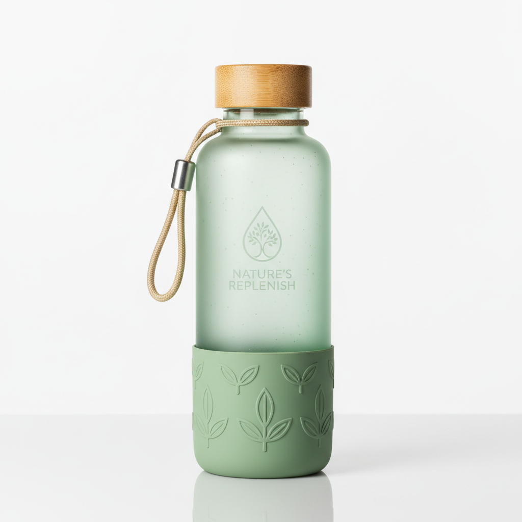 Reusable stainless steel water bottle on white background