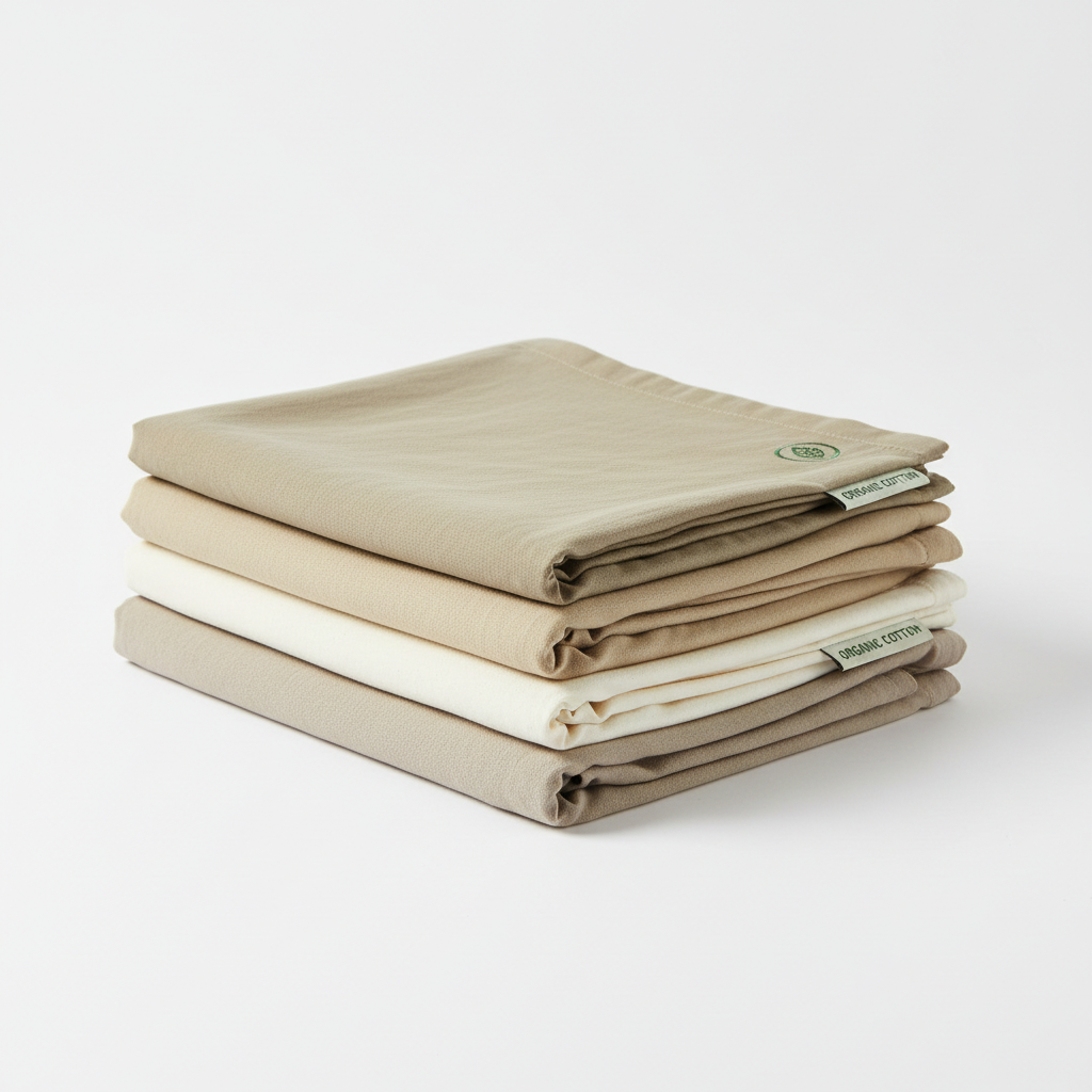 Organic cotton pillowcases folded on white background