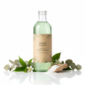 Eco-friendly plant-based laundry detergent on white background